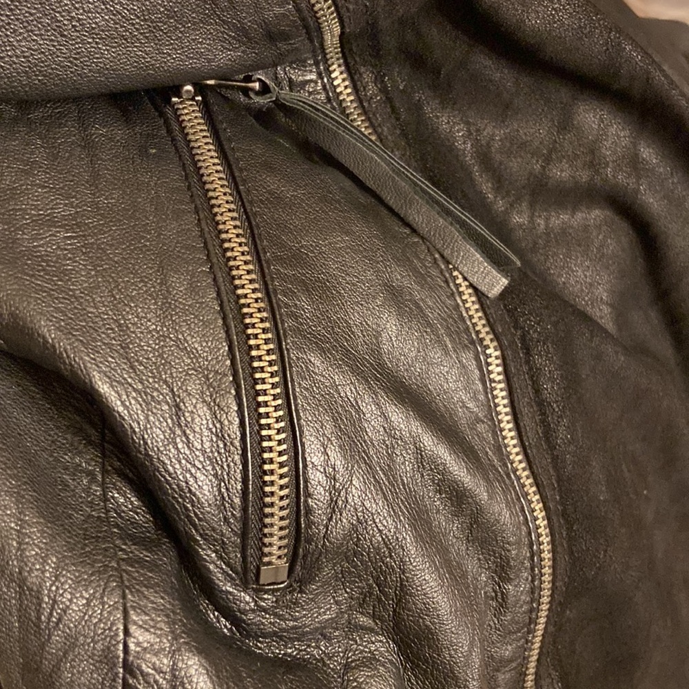 Zara Woman Black Sheep Leather Motorcycle Jacket with Removable Neck Shawl - Picture 6 of 7